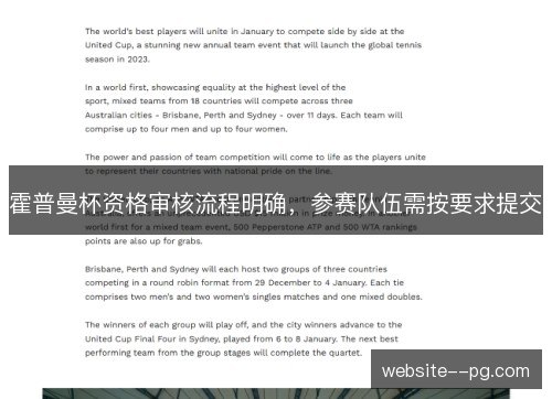 霍普曼杯资格审核流程明确，参赛队伍需按要求提交